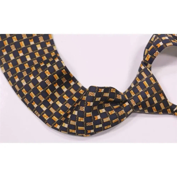 Chanel Paris Black/Gold Geometric Print Design Silk Necktie Tie - Picture 1 of 7